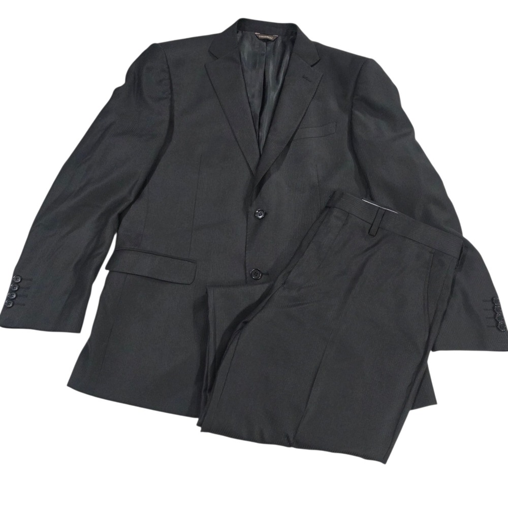 Vitarelli Italy Suit Set Mens Black 42R Solid Lined Viscose Two Front‎ Button